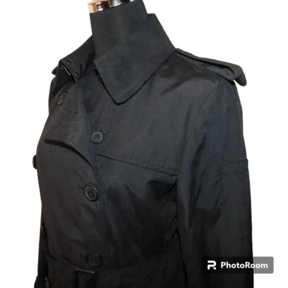 Norma Kamali Double Breasted Belted Black Trench Coat Size Medium Career - Picture 10 of 15